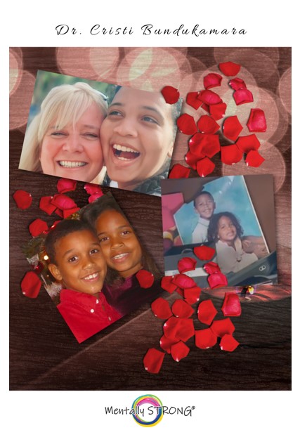 Picture of Dr. B and her children surrounded by rose petals, symbolizing the journey of coping with grief and depression through cherished family moments