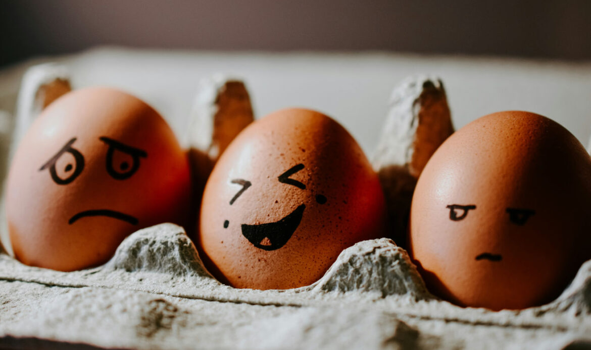 Eggs with drawn faces representing the emotional expressions associated with quiet BPD.