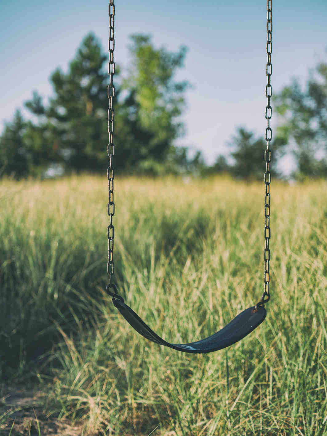 An empty swing hanging in a quiet grassy field, symbolizing childhood emotional neglect and the invisible absence it creates.