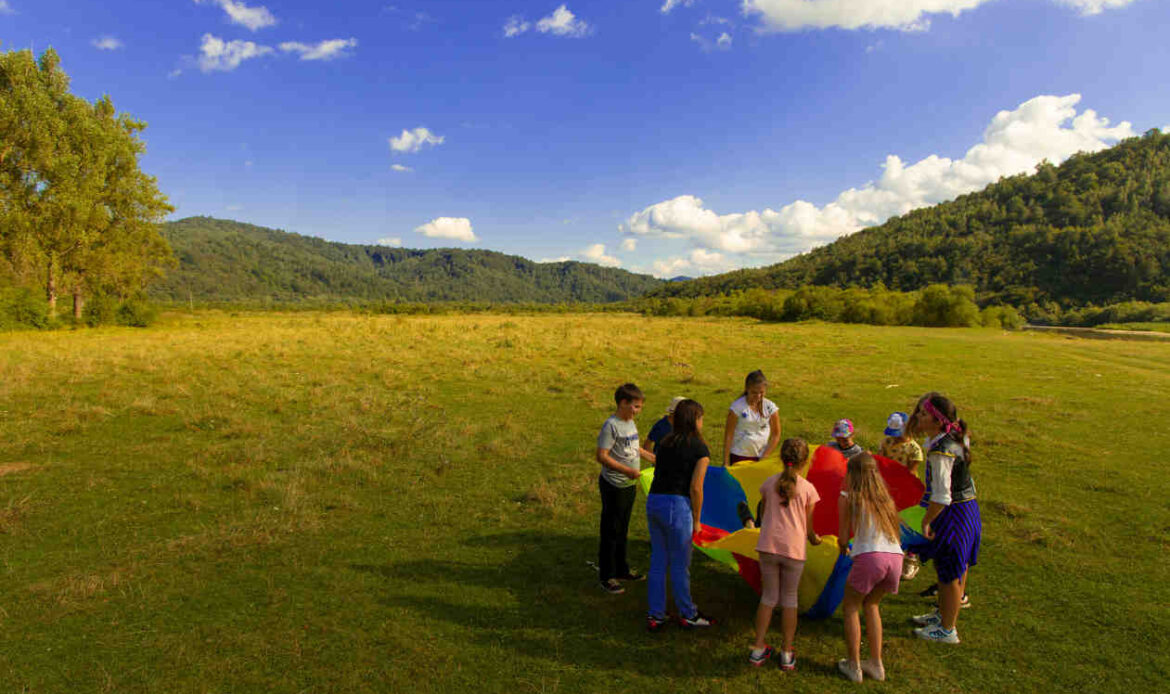 People standing on grassy field