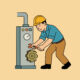 Illustration of a worker fixing a machine with a wrench, symbolizing problem focused coping through practical action.