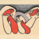 Abstract illustration of emotional distress with crying faces, expressing the feeling of wanting to cry for no reason.