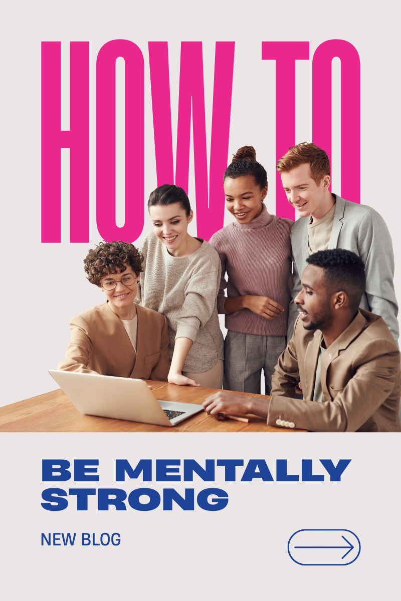 Group of professionals collaborating around a laptop representing teamwork, growth, and mental strength